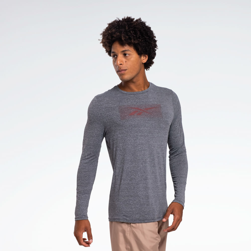 Camiseta Reebok Race Print Manga longa Masculina – Cinza mescla – foto 1