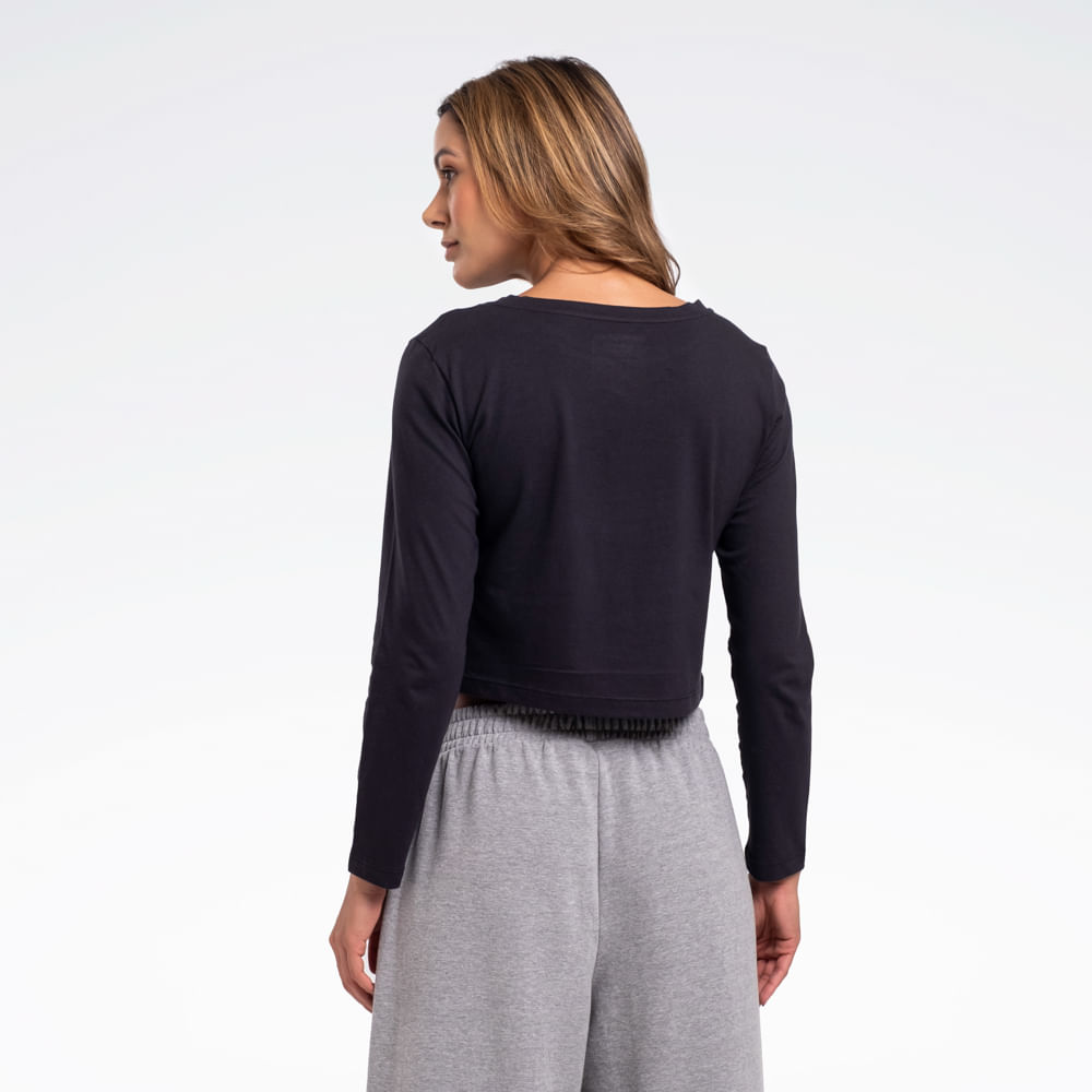 Camiseta Reebok Young Cropped Manga longa Feminina – preto – foto 2