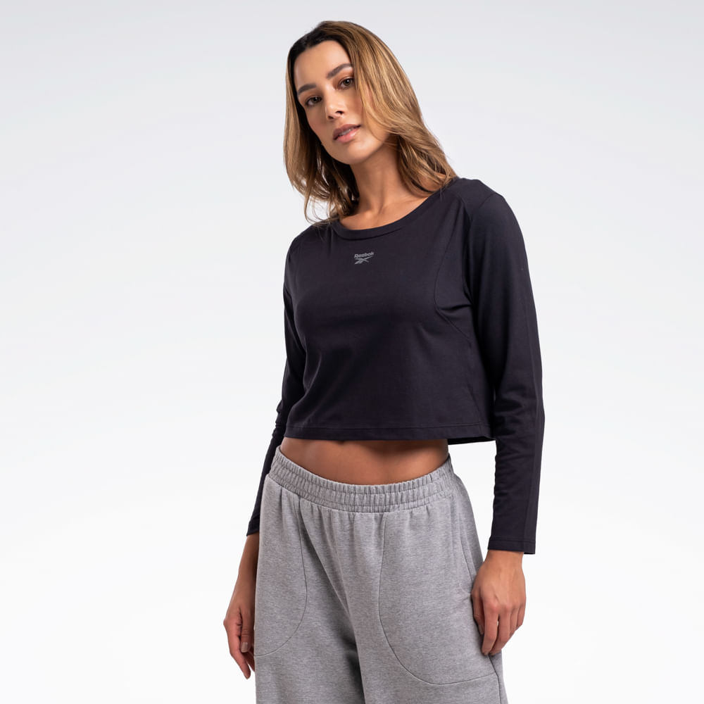 Camiseta Reebok Young Cropped Manga longa Feminina – preto – foto 3