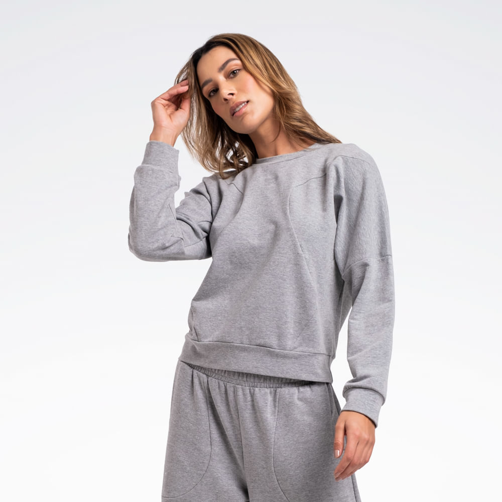 Blusa Reebok Young Crew Feminina – Cinza mescla – foto 3
