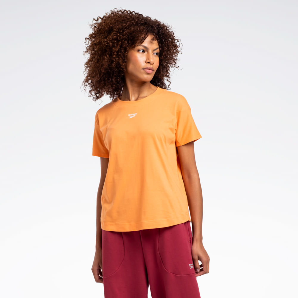 Camiseta Reebok Young Cropped Manga curta Feminina – laranja – foto 1