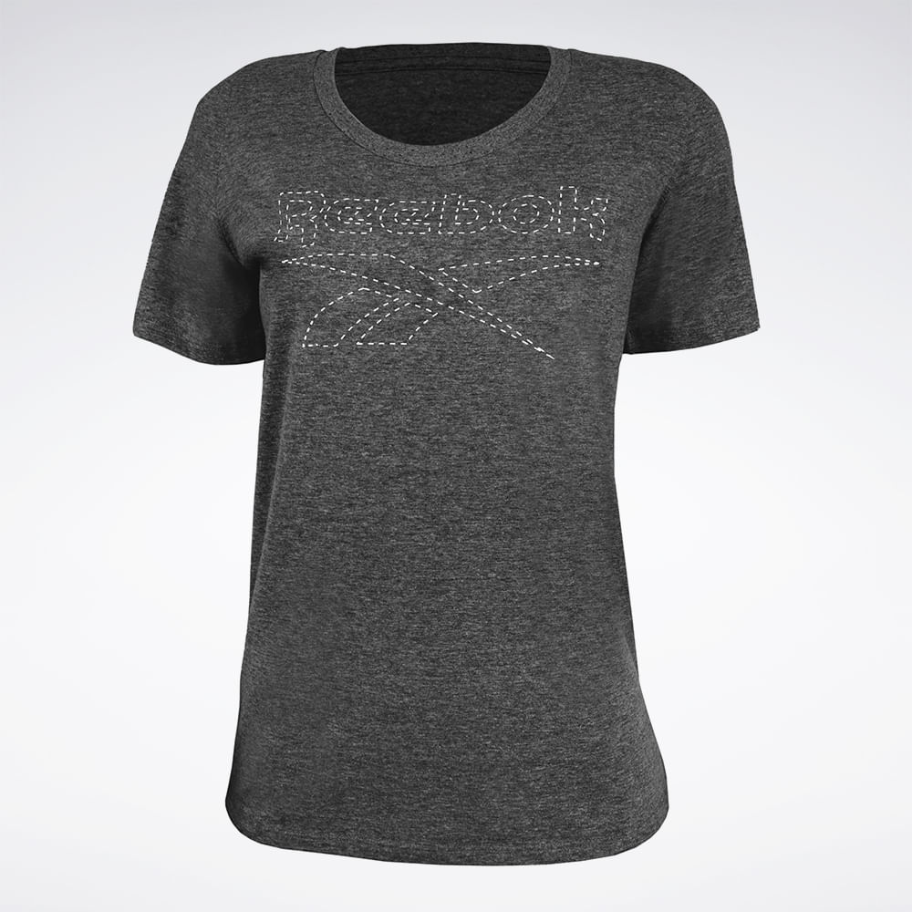 Camiseta Reebok Bigo Logo Manga Curta Feminina – Cinza mescla – foto 1