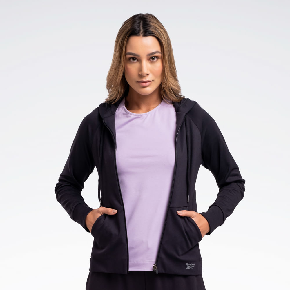 Jaqueta Reebok Essential com Capuz Feminina – preto – foto 3