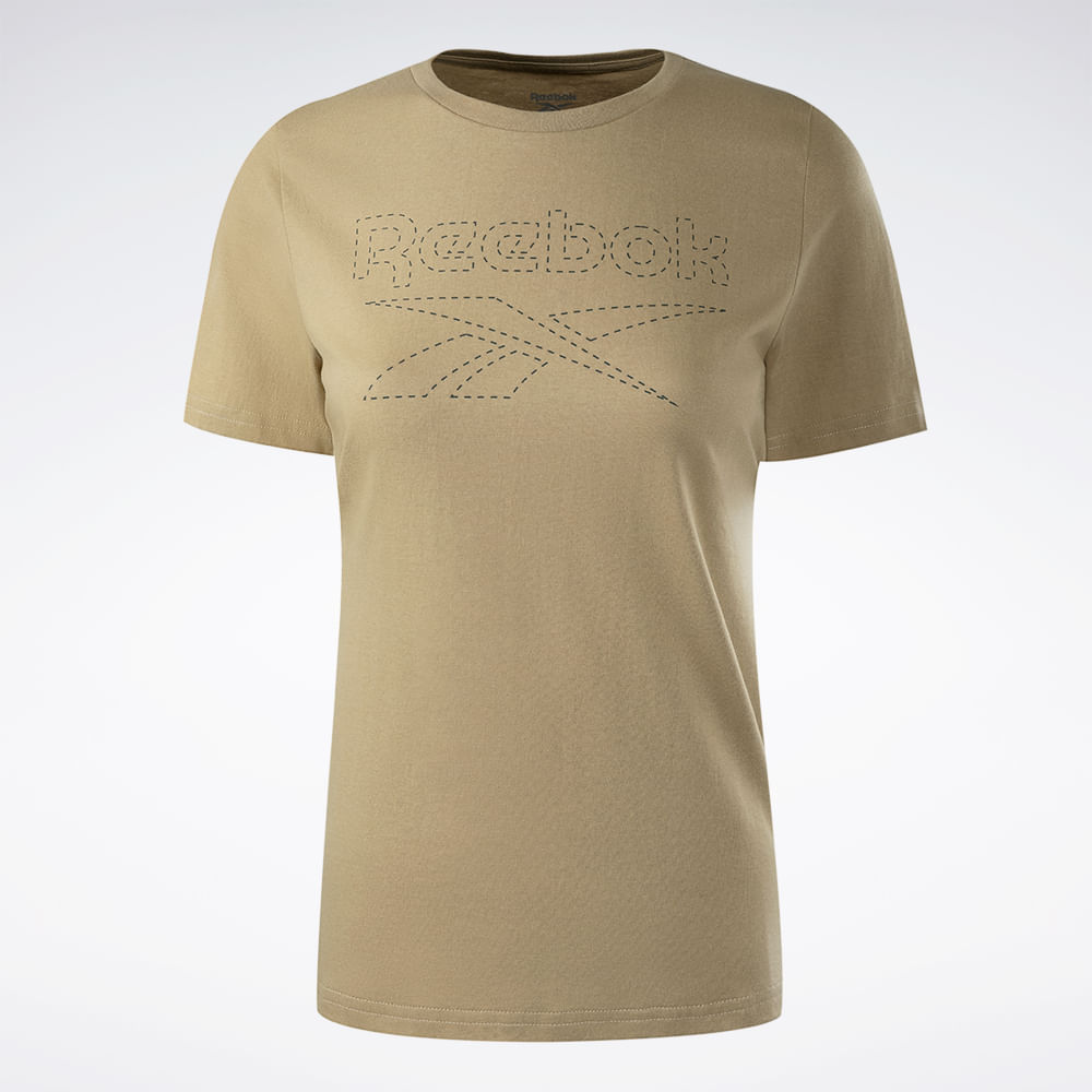 Camiseta Reebok CL Logo Manga curta Feminina – bege – foto 1