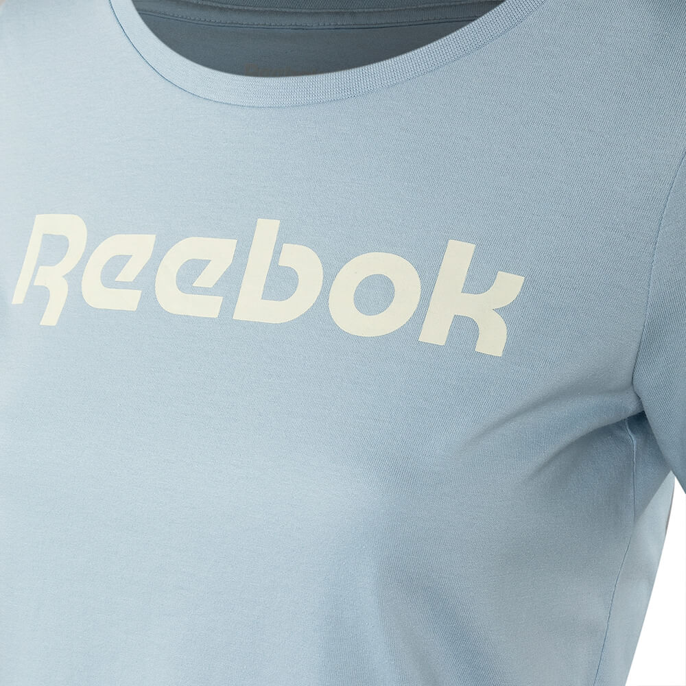 Camiseta Reebok CL Linear Manga curta Feminina – azul – foto 4