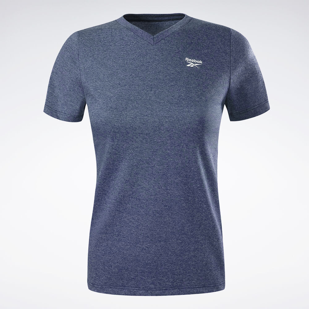 Camiseta Reebok Cl Logo V Manga curta Feminina – azul – foto 1