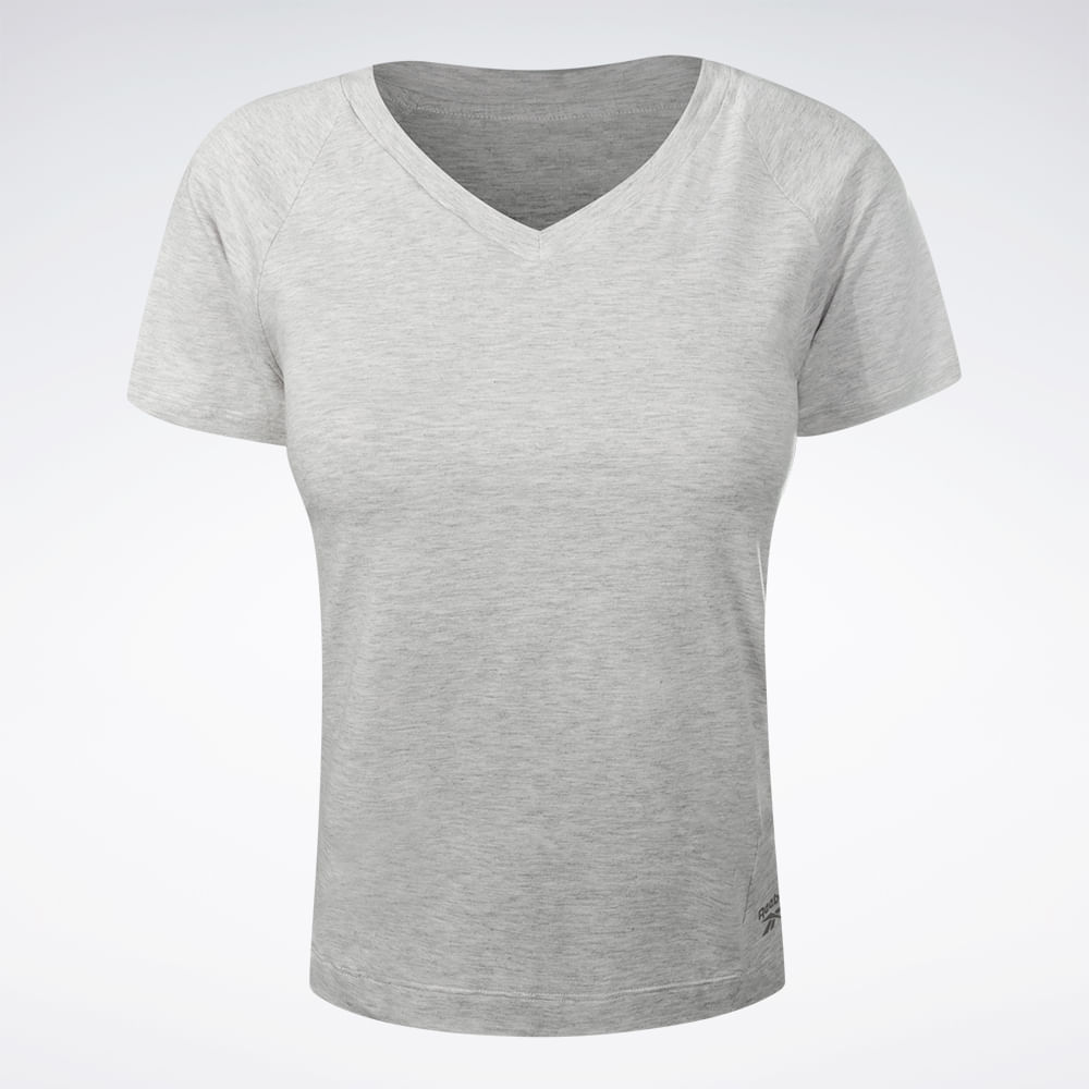 Camiseta Reebok Essential V Feminina – Cinza claro – foto 1