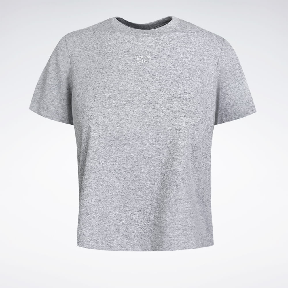 Camiseta Reebok Logo Cropped Feminina – Cinza mescla – foto 1