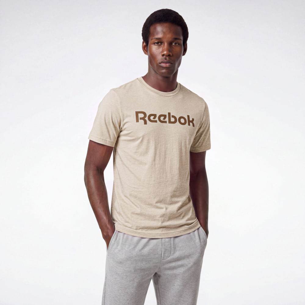 Camiseta Reebok Basic Linear Masculina – bege – foto 1